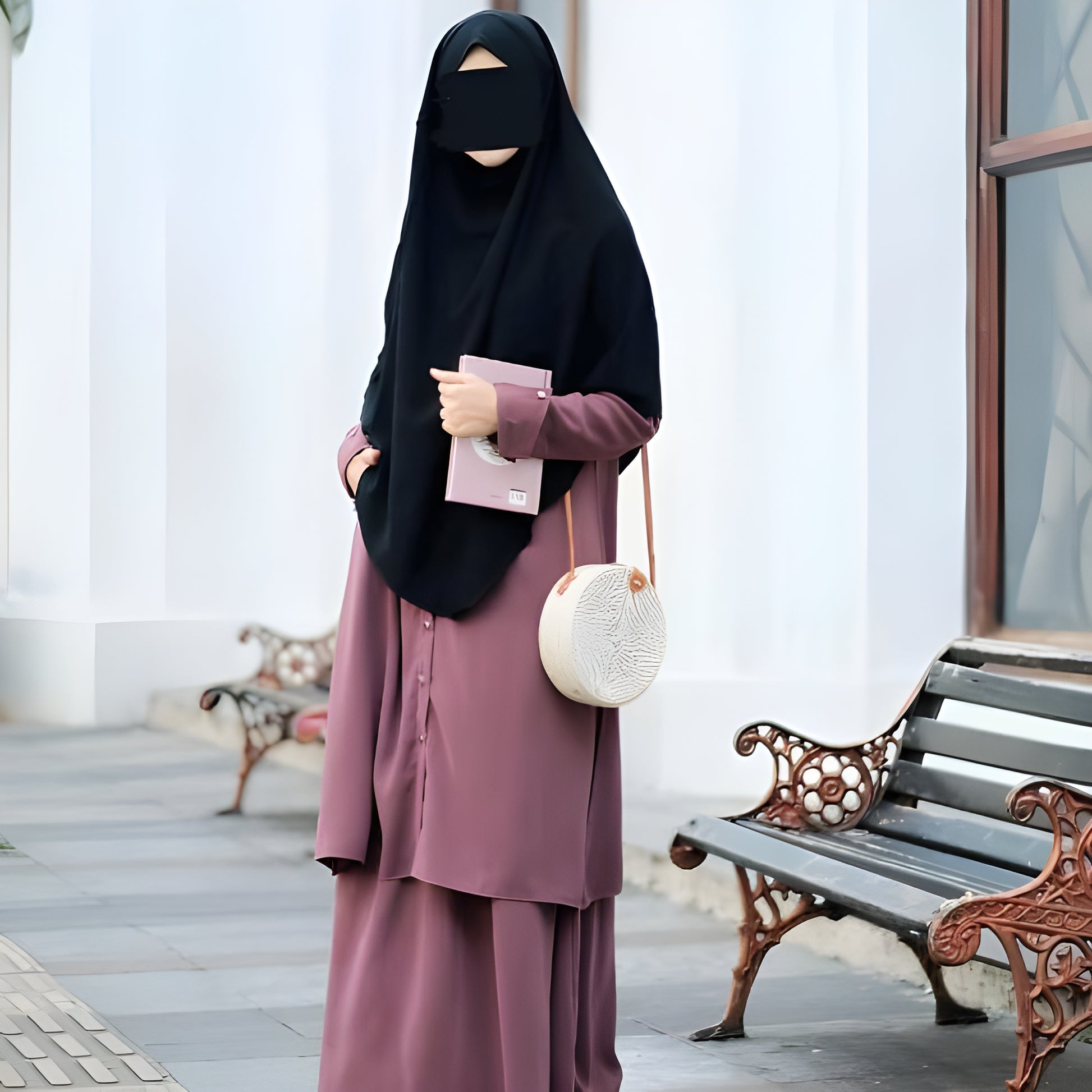 Alesyari Shop I  Plum Wine Sahla Tunic & Fortaleza Abaya with French Khimar I Eid Adha Series