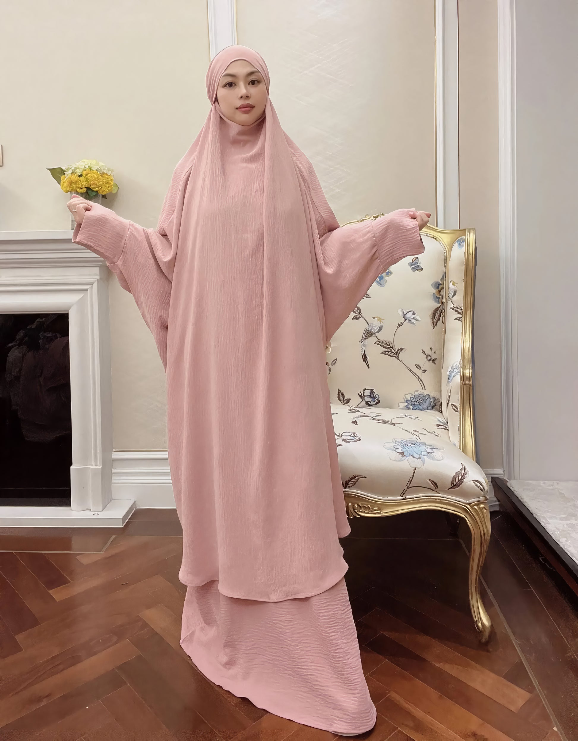 Alesyari Shop I Long Khimar Set: Muslim Abaya, Dubai Saudi Prayer Dress - 2 Pieces