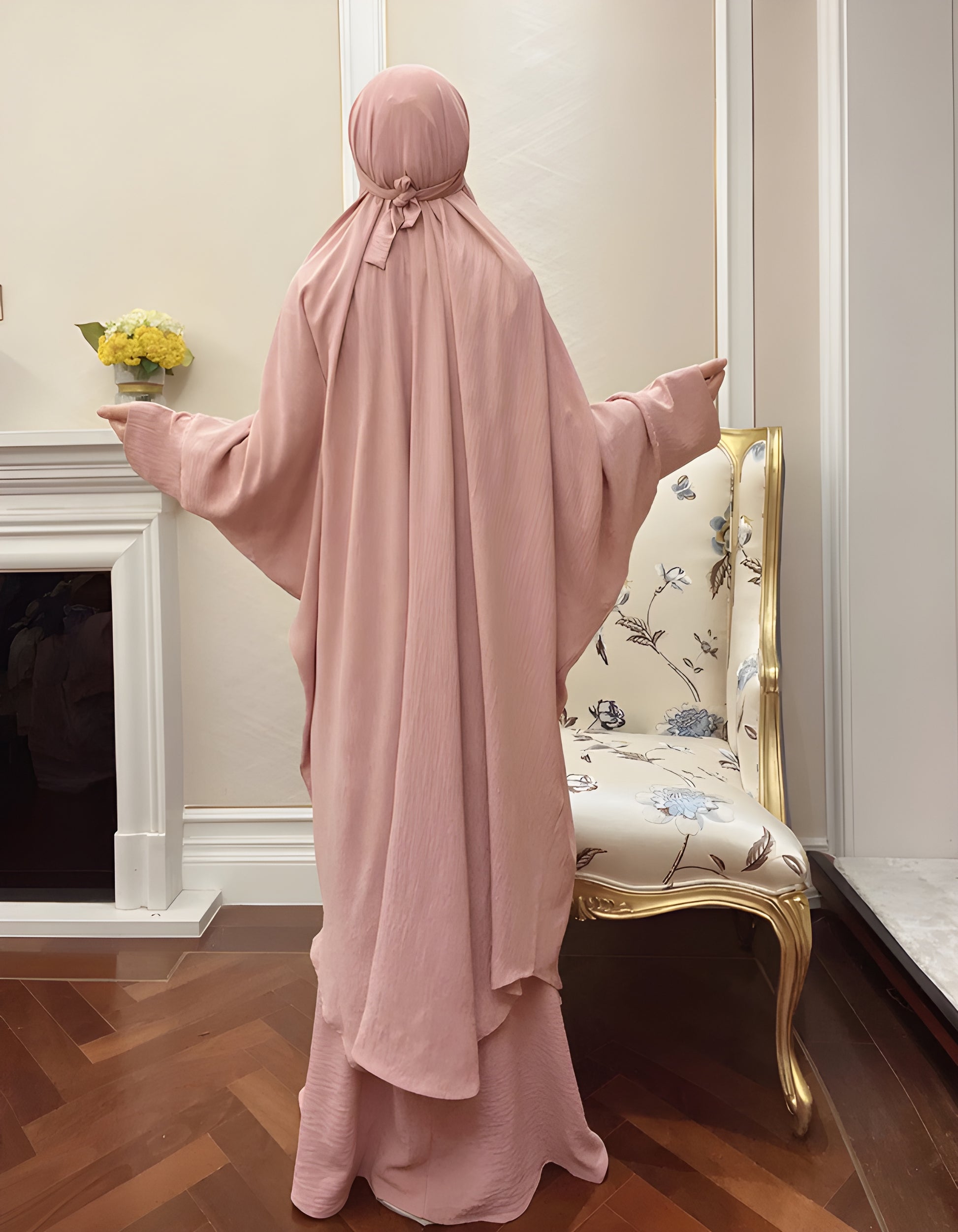 Alesyari Shop I Long Khimar Set: Muslim Abaya, Dubai Saudi Prayer Dress - 2 Pieces