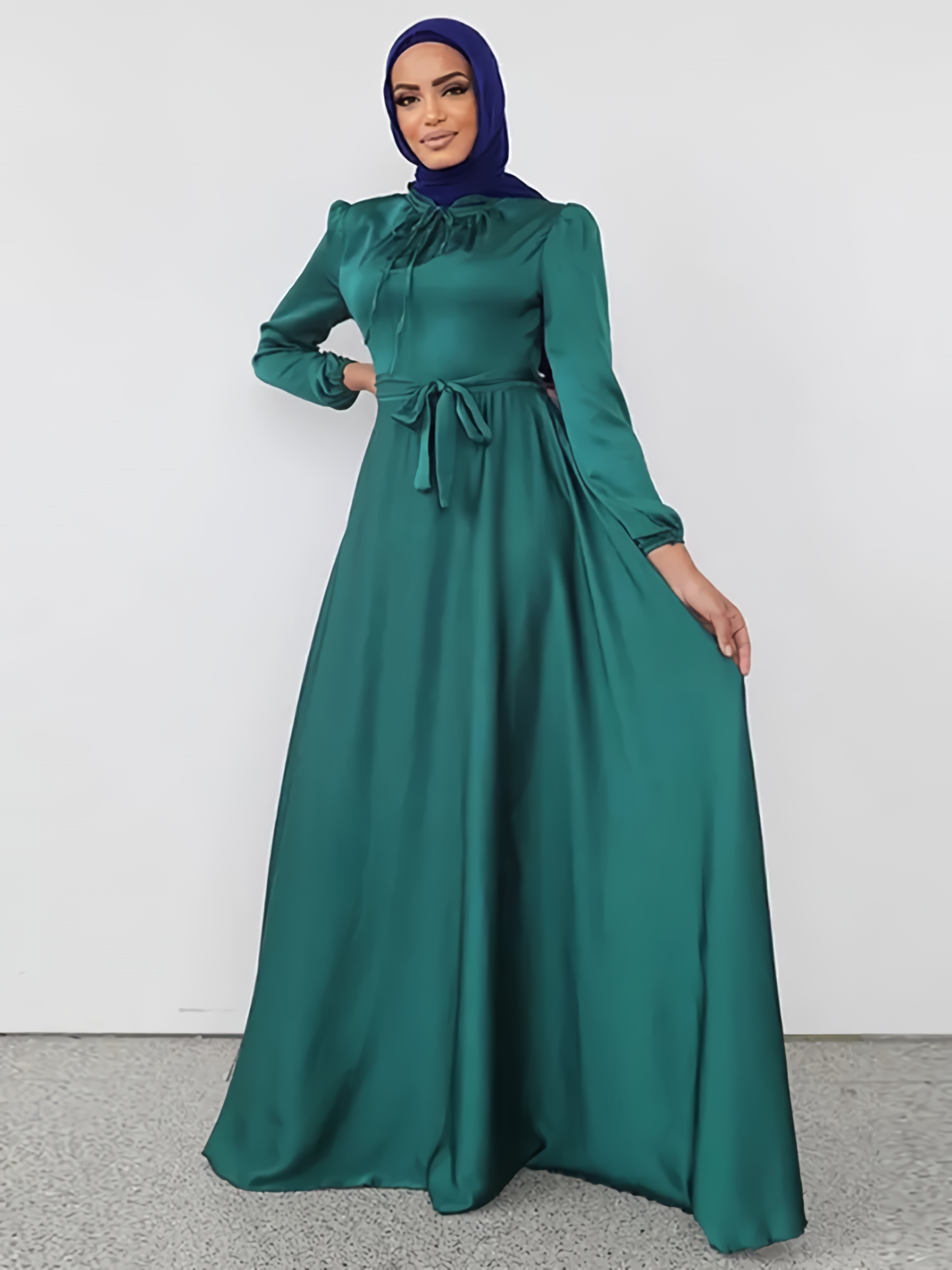 Satin Abaya Long Dress Women Elegant Big Swing Belted Hijab Robe Islam Dubai Turkish Modest Abayas Muslim African Dresses