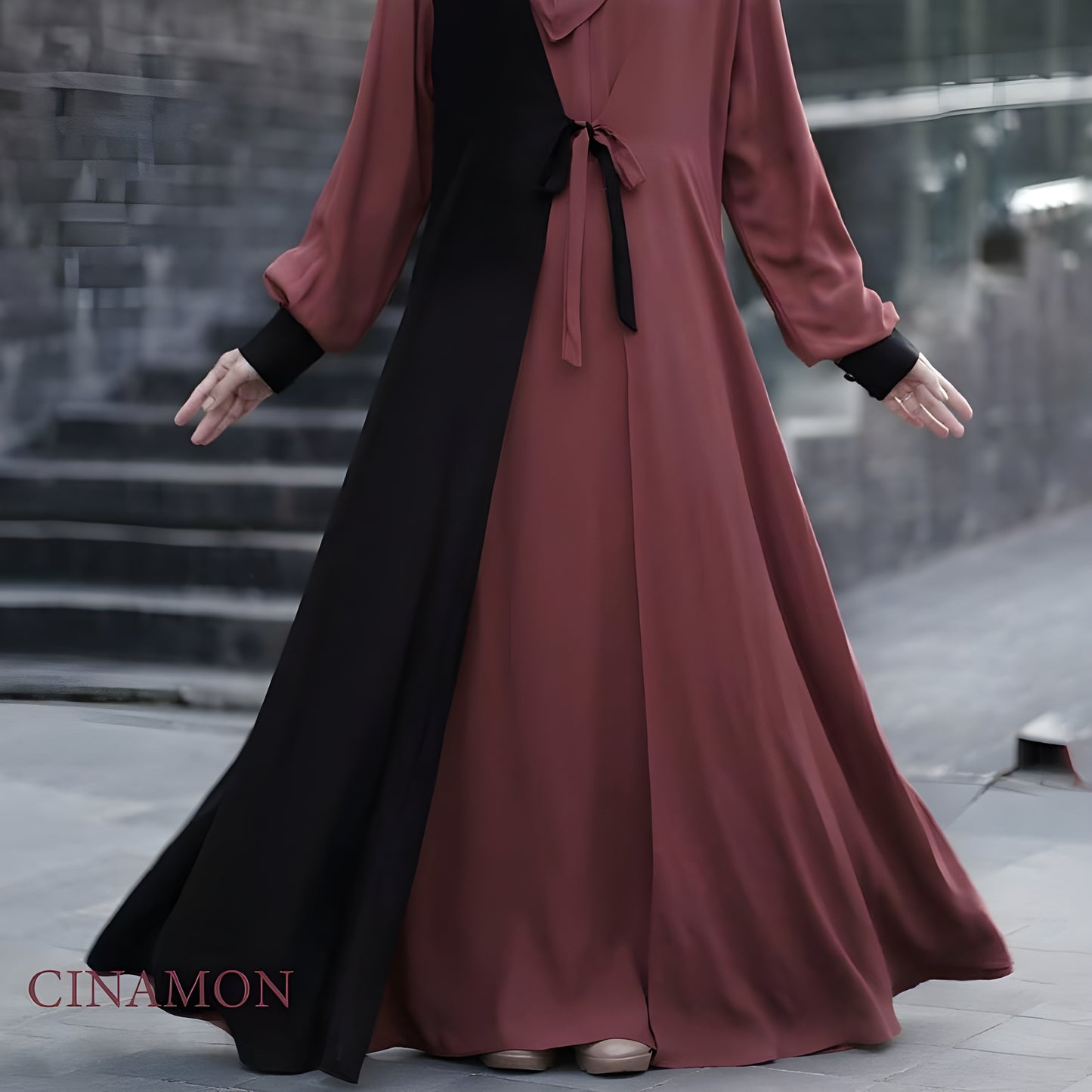 Abaya Hawra Series in Cinnamon mix Formal Jetblack color.