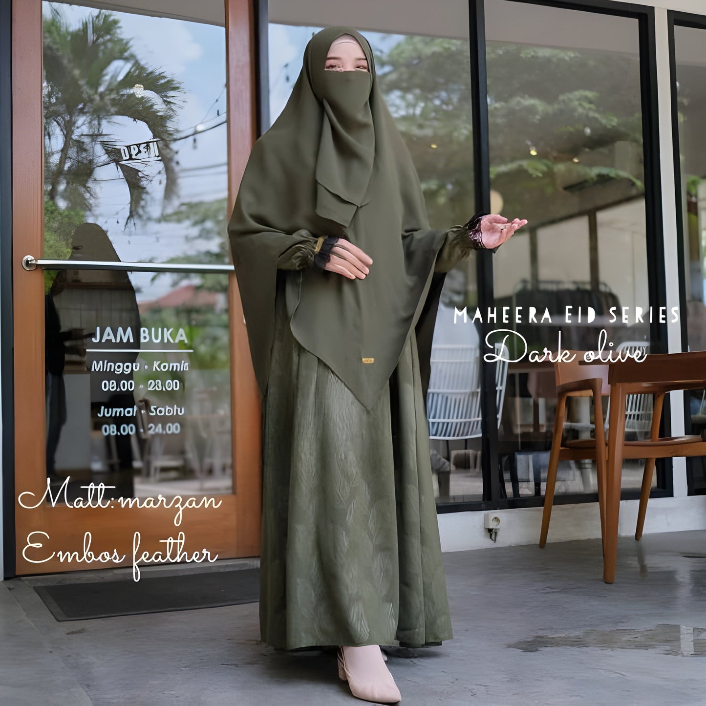 Alesyari Shop I Dark Olive Non-Pad Khimar Abaya Set with Emboss / Ramadan Eid Collection / Marzan Anti-UV, Fursan Silk, Soft Lexus Fabric