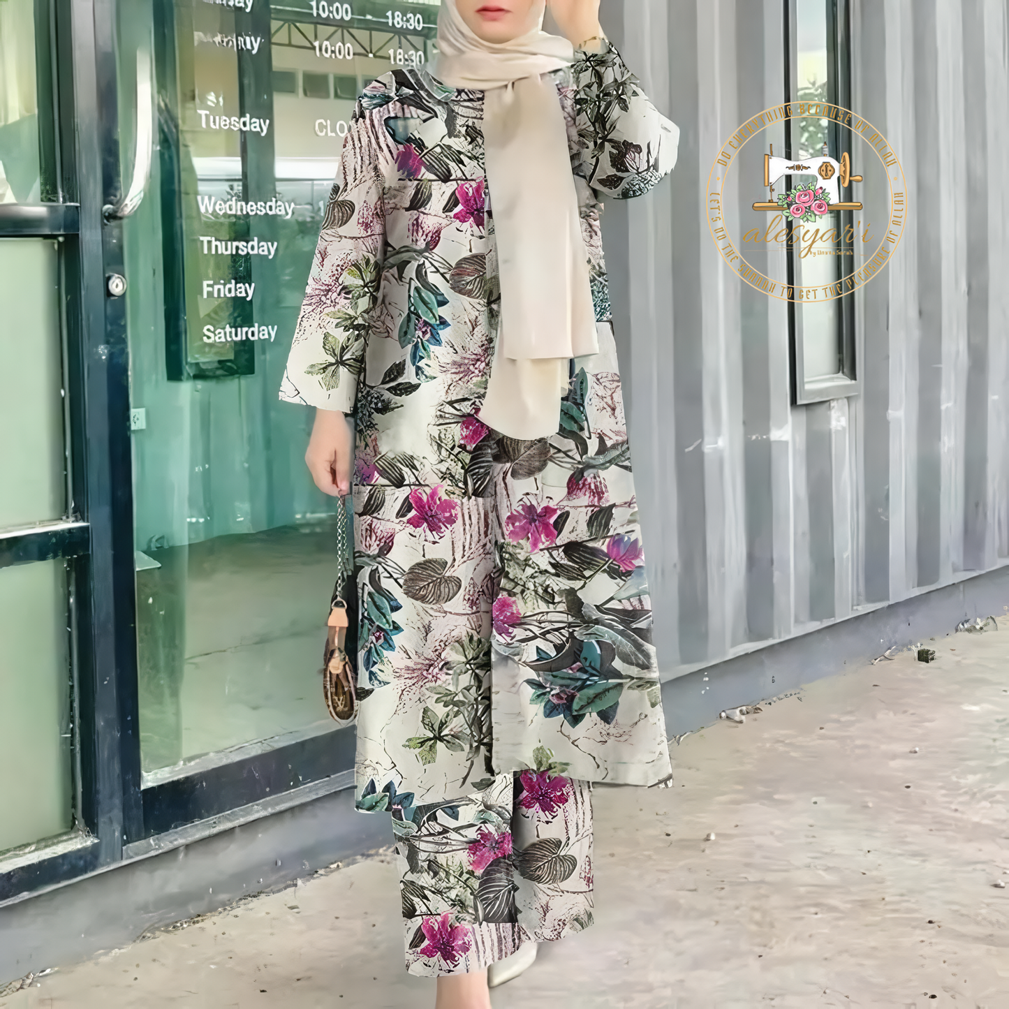 Alesyari Shop I Elegance in Bloom: O-Neck Full Sleeve Blouse and Wide Leg Pant Trouser Set with Floral Print – A Stylish Casual Ensemble