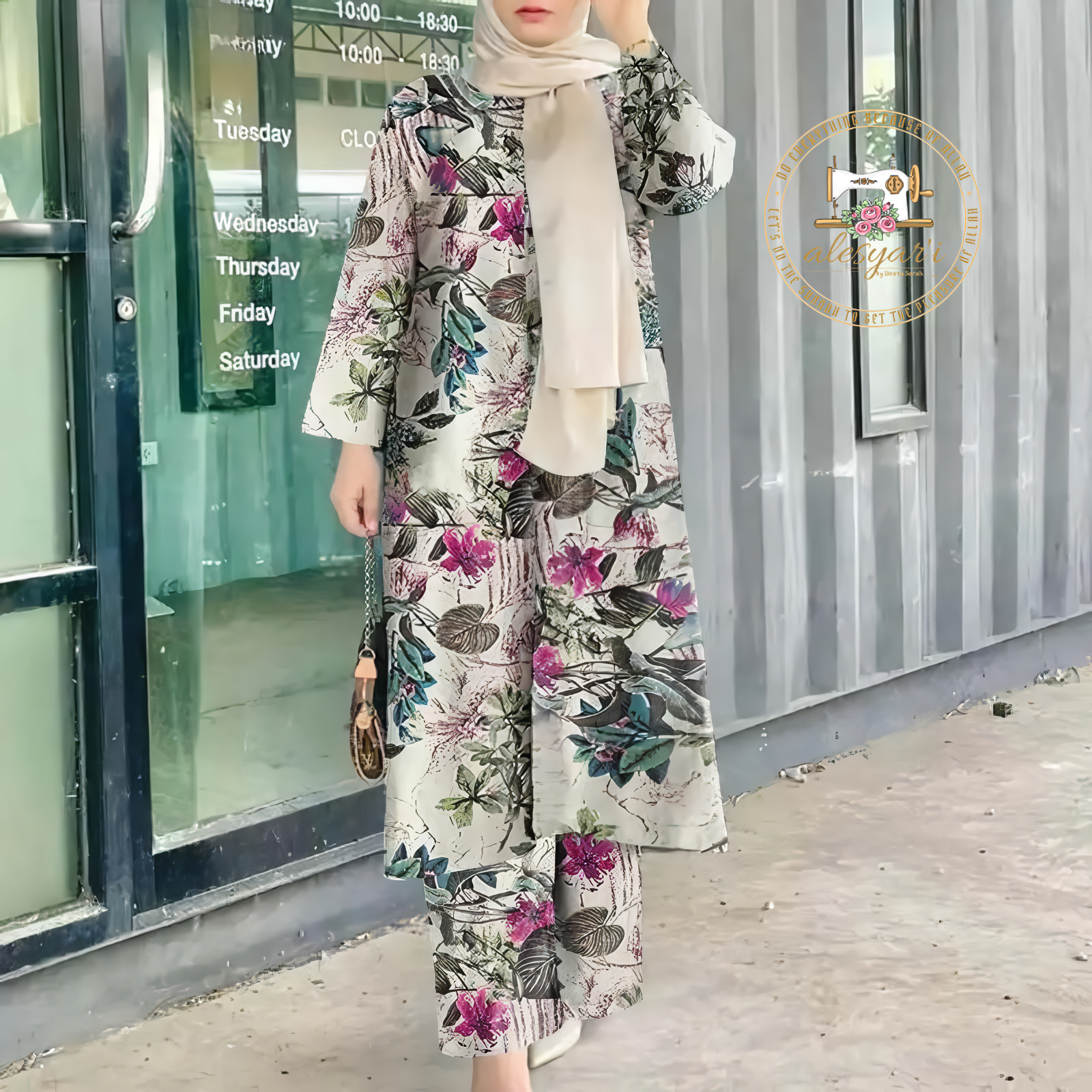 Alesyari Shop I Elegance in Bloom: O-Neck Full Sleeve Blouse and Wide Leg Pant Trouser Set with Floral Print – A Stylish Casual Ensemble