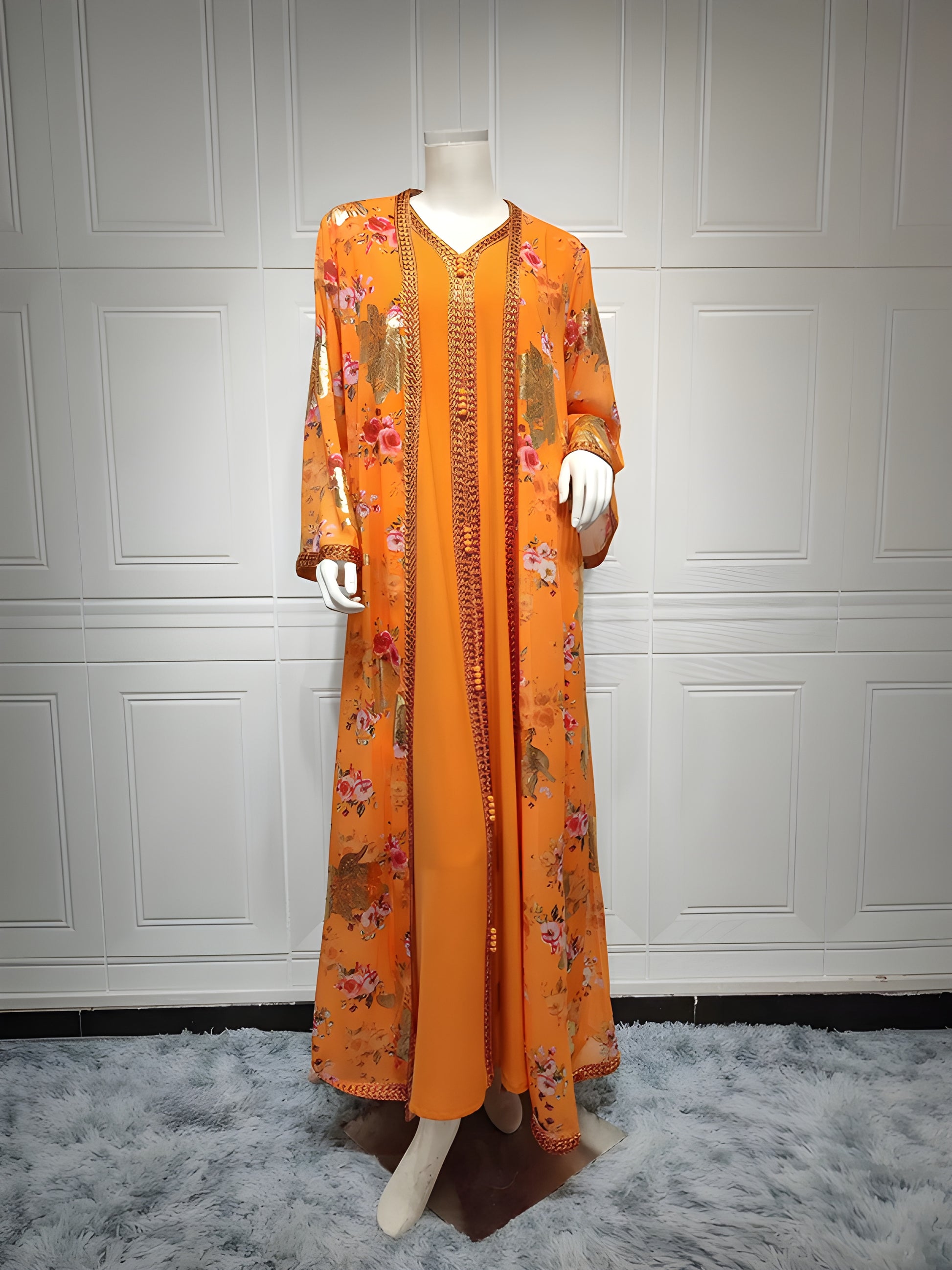 Alesyari Shop I Chiffon Print Muslim Dress: Two-Piece Ramadan Gown