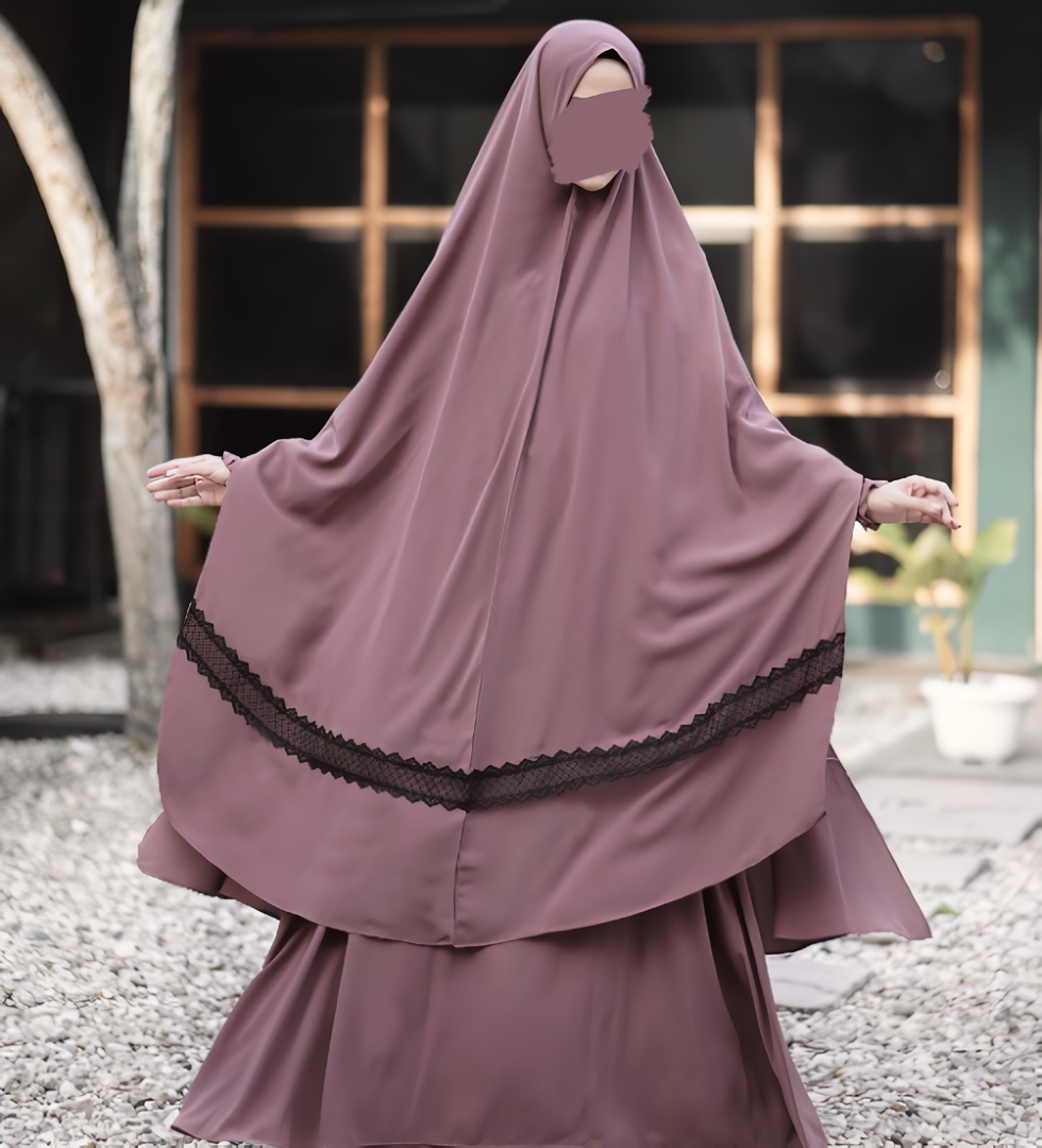 Alesyari Shop I Hilya Set: Khimar + Abaya + Niqab Bandana + Exclusive Gift for Muslim Women / Instant Handsplit Khimar Set