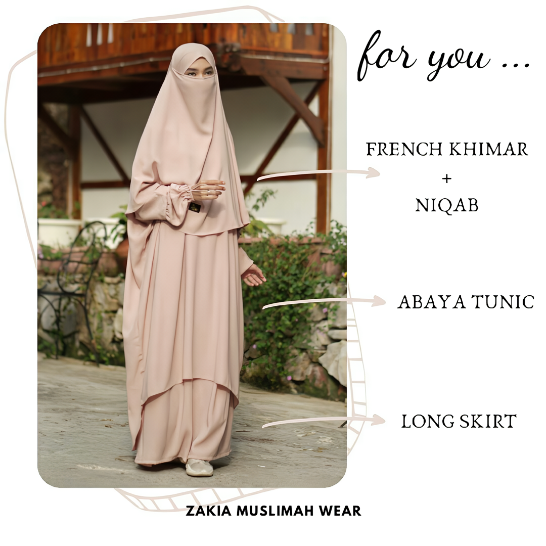 Alesyari Shop I Shafa Tunic with French Khimar, Long Skirt, Transformer Hijab, Instant Jilbab, and Optional Half Niqab Veil