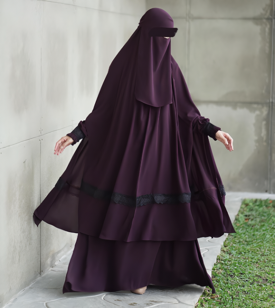 Alesyari Shop I Hilya Set: Khimar + Abaya + Niqab Bandana + Exclusive Gift for Muslim Women / Instant Handsplit Khimar Set