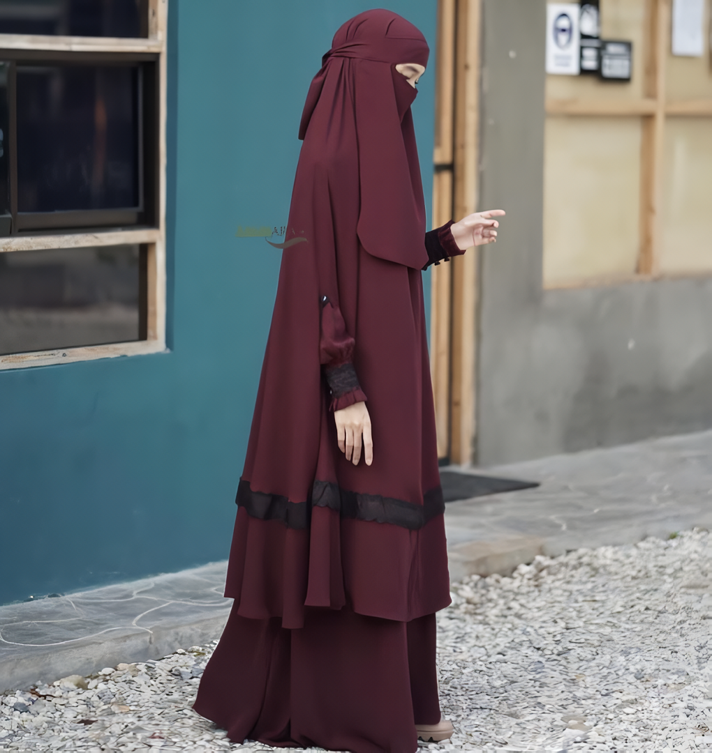 Alesyari Shop I Hilya Set: Khimar + Abaya + Niqab Bandana + Exclusive Gift for Muslim Women / Instant Handsplit Khimar Set