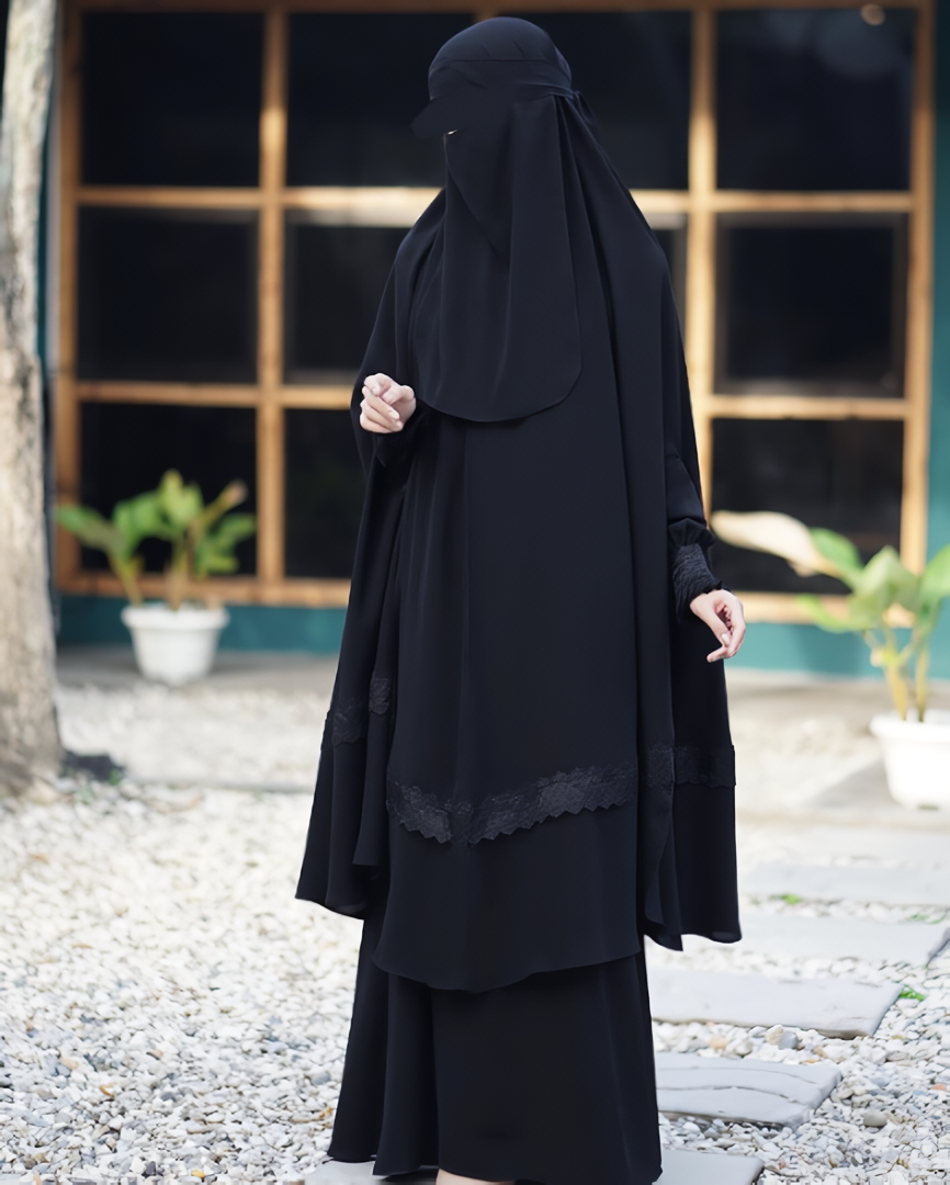 Alesyari Shop I Hilya Set: Khimar + Abaya + Niqab Bandana + Exclusive Gift for Muslim Women / Instant Handsplit Khimar Set