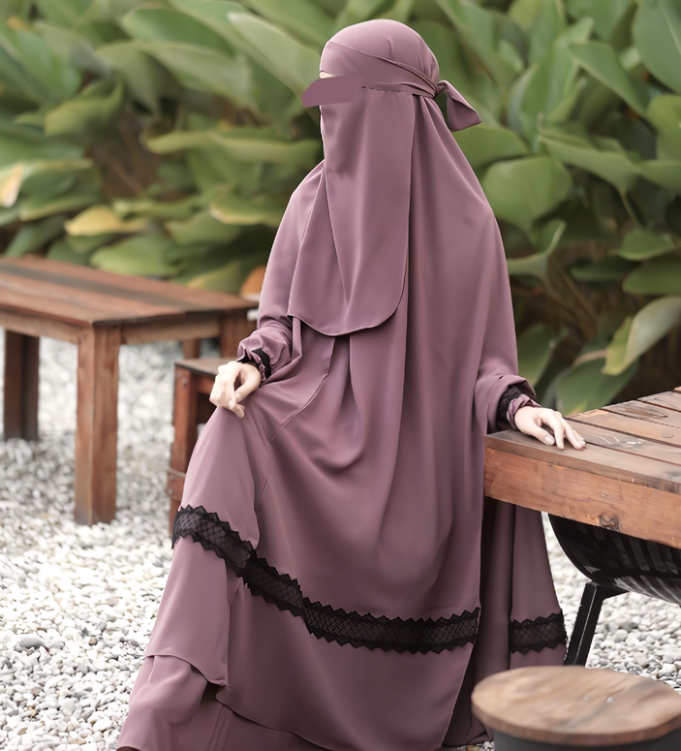 Alesyari Shop I Hilya Set: Khimar + Abaya + Niqab Bandana + Exclusive Gift for Muslim Women / Instant Handsplit Khimar Set