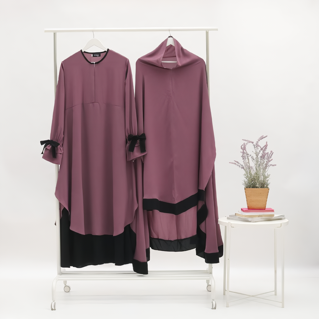 Alesyari Shop I Lavender - Sabira Modest Abaya Ramadan Eid Series with Soft-Pad or Non-Pad Khimar, and Half Niqab Veil or Niqab Bandana