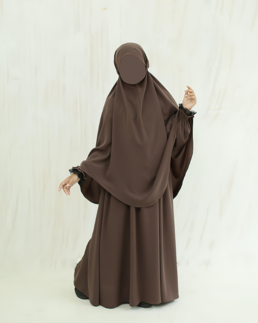 Alesyari Shop I Mahoni Matte Amira Abaya with Soft Pad Khimar - Elegant for Ramadan and Hijab