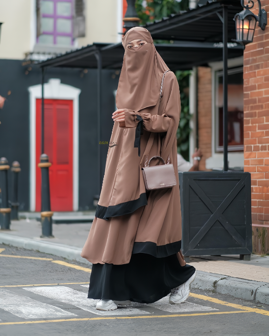 Mocca - Sabira Modest Abaya Ramadan Eid Series with Soft-Pad or Non-Pad Khimar, and Half Niqab Veil or Niqab Bandana