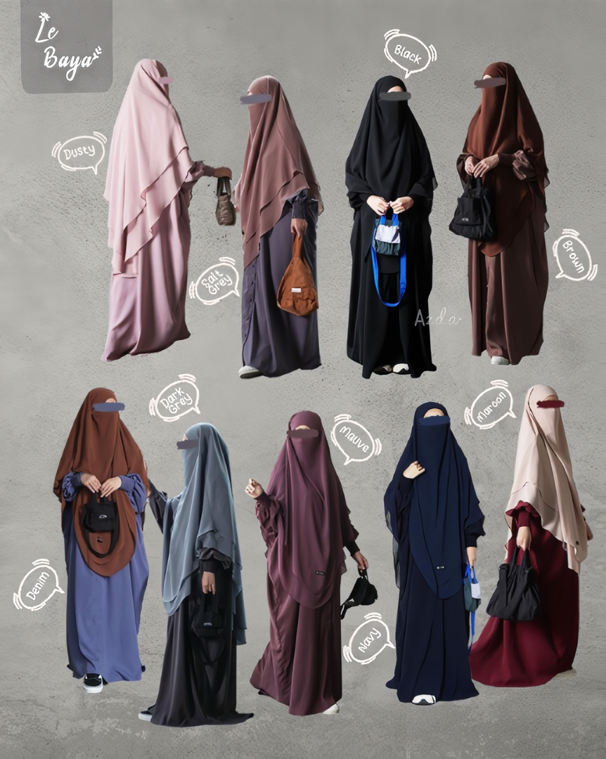 Le Baya Transformer: Premium Woolpeach French Khimar Abaya with Half Niqab Veil