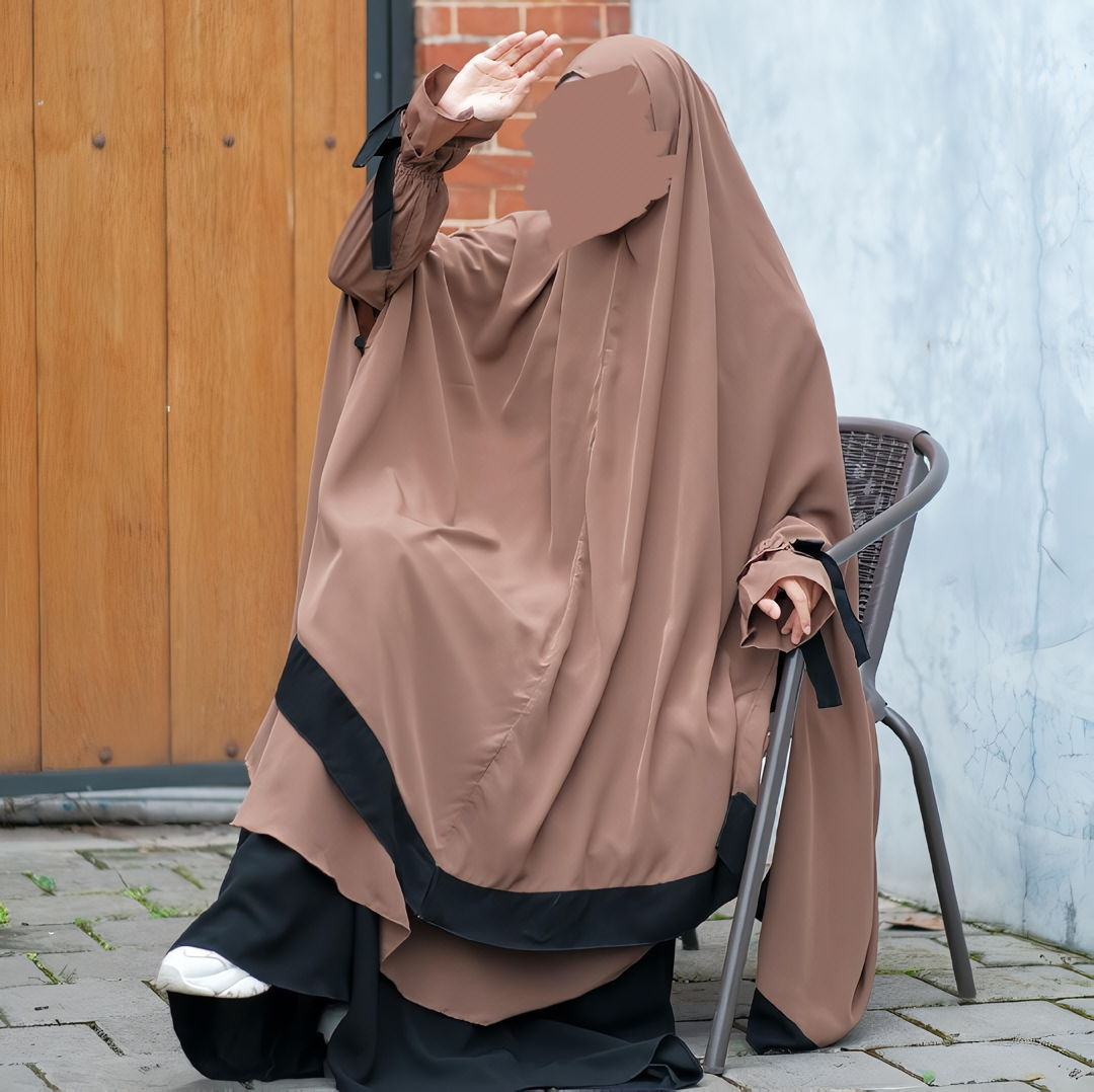 Mocca - Sabira Modest Abaya Ramadan Eid Series with Soft-Pad or Non-Pad Khimar, and Half Niqab Veil or Niqab Bandana