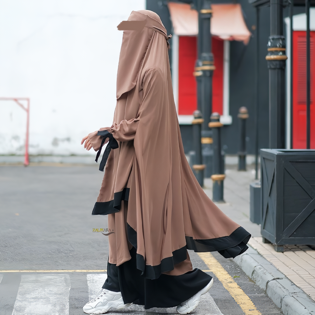 Mocca - Sabira Modest Abaya Ramadan Eid Series with Soft-Pad or Non-Pad Khimar, and Half Niqab Veil or Niqab Bandana