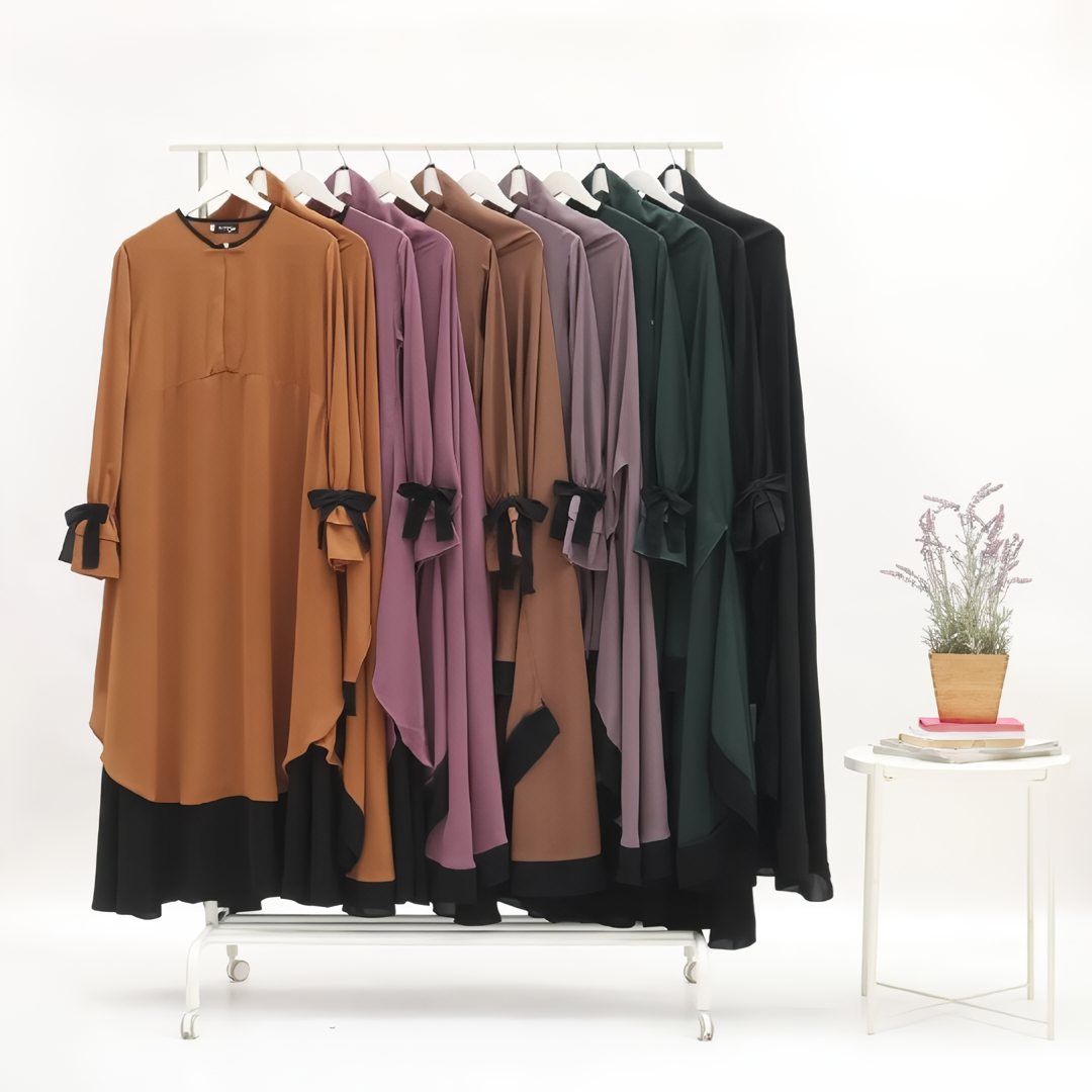 Alesyari Shop I Mustard - Sabira Modest Abaya Ramadan Eid Series with Soft-Pad or Non-Pad Khimar, and Half Niqab Veil or Niqab Bandana