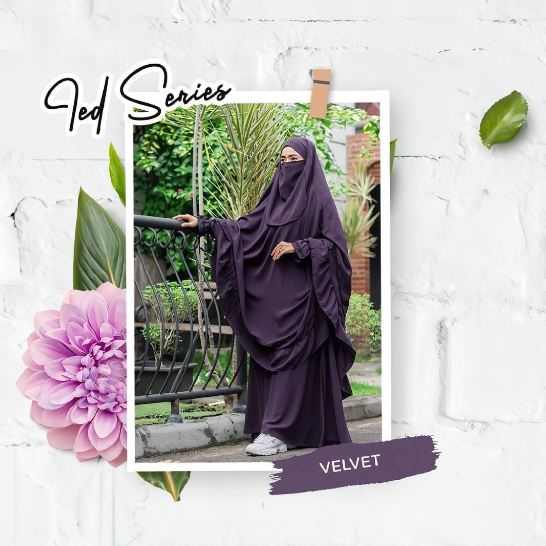 Alesyari Shop I Maroon - Velvet Abayas, Elegant Eid Collection Modesty-Transforming Khimars, and Handsplit Niqab Veils Eid al Fitr Series