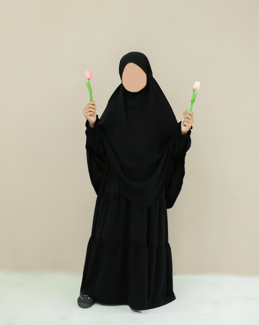 Alesyari Shop I Black Amira Abaya with Soft Pad Khimar - Elegant for Ramadan and Hijab