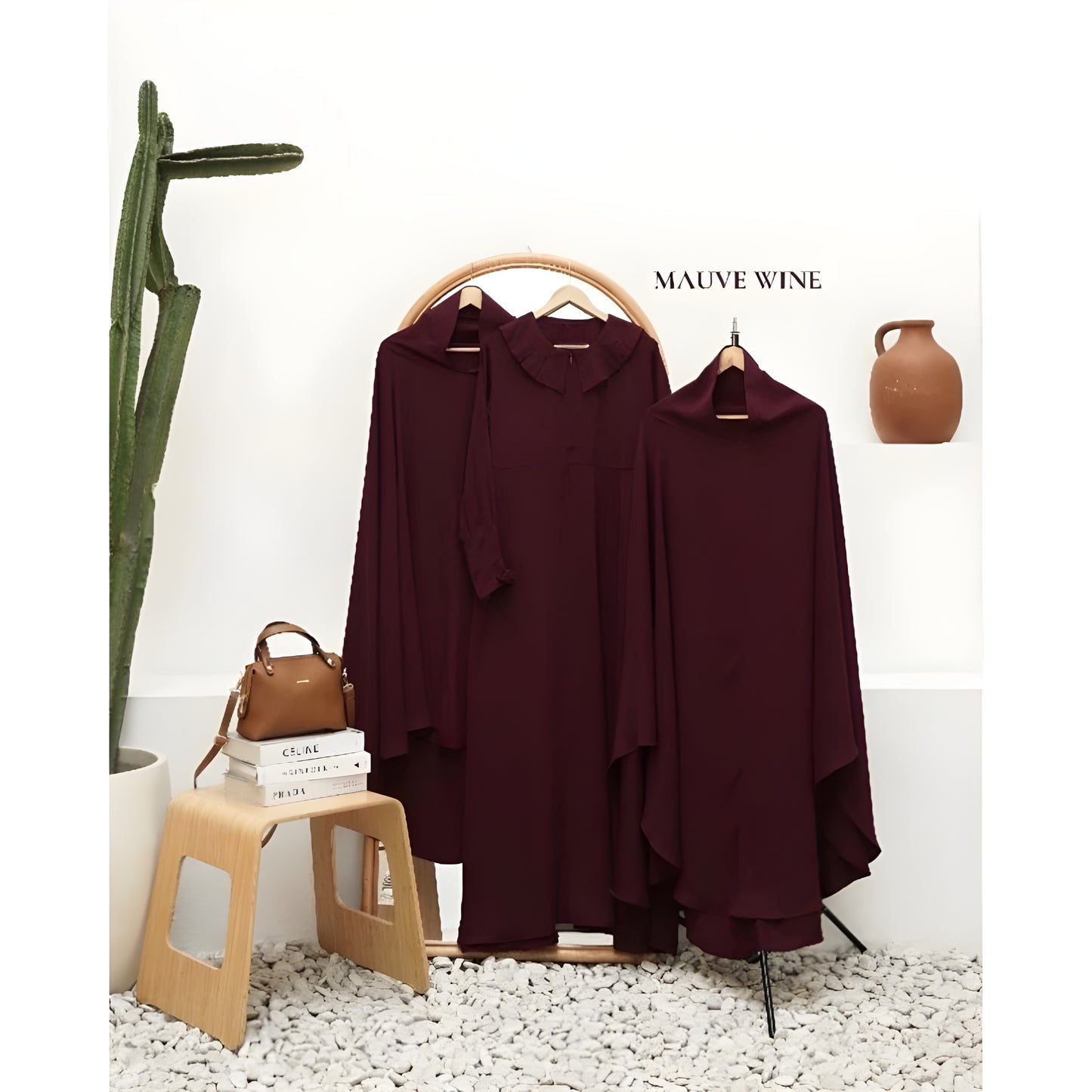 Abaya Qasidan Series in Mauve Wine color.