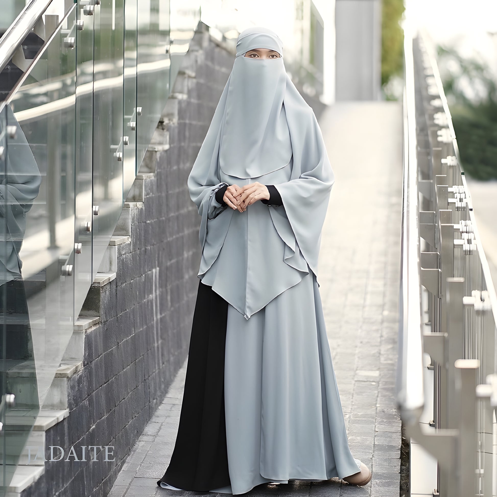 Abaya Hawra Series in Jadeite mix Formal Jetblack color.