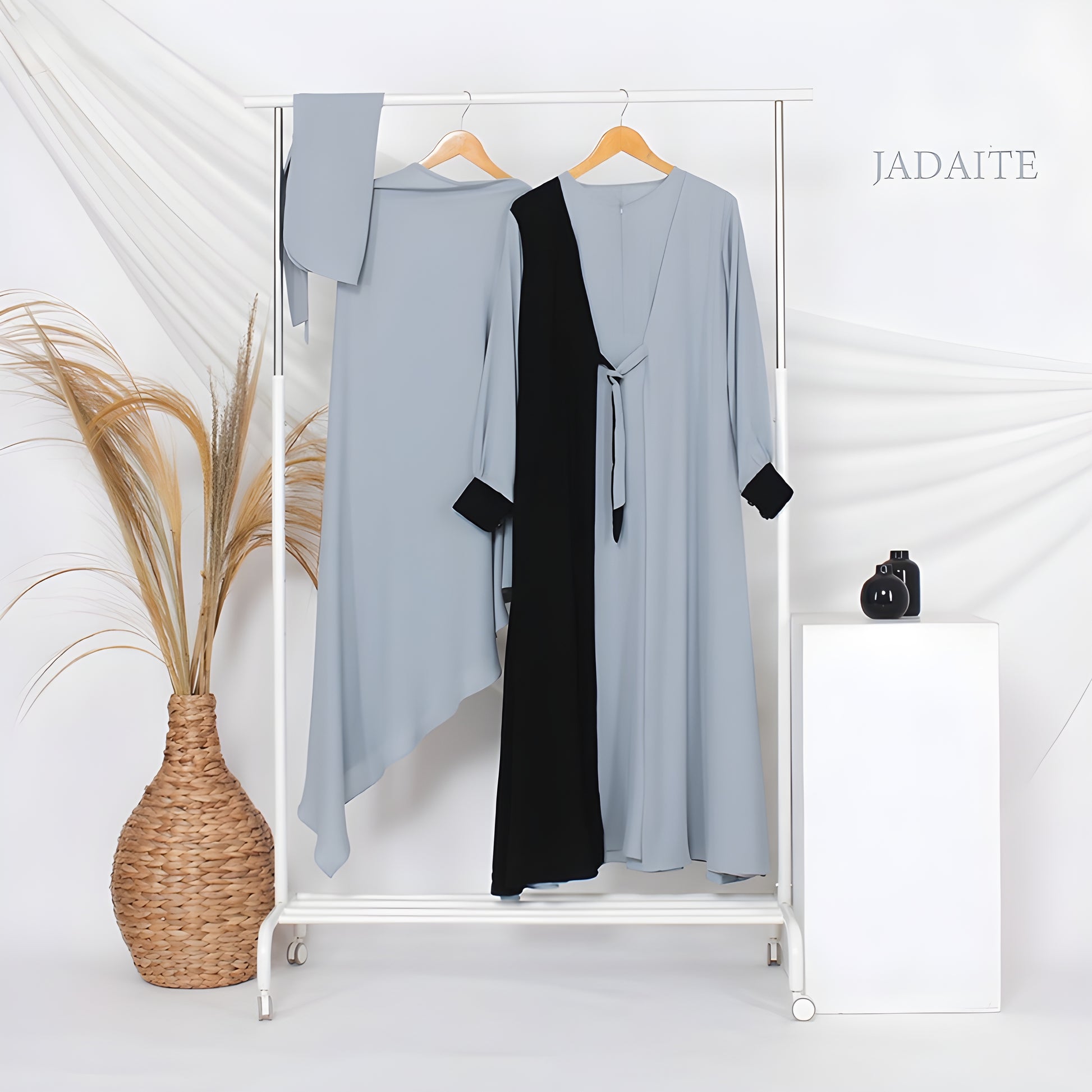 Abaya Hawra Series in Jadeite mix Formal Jetblack color.