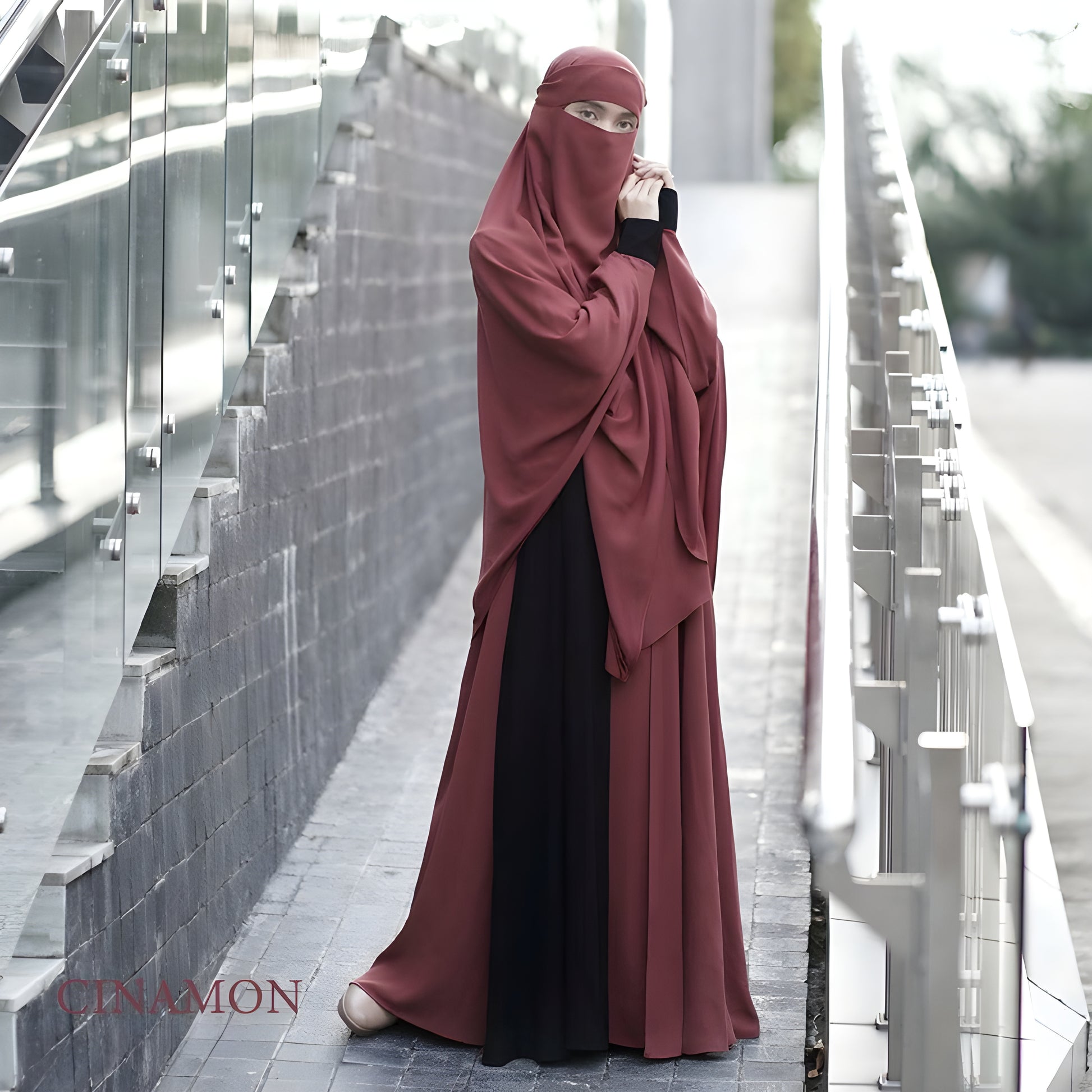 Abaya Hawra Series in Cinnamon mix Formal Jetblack color.