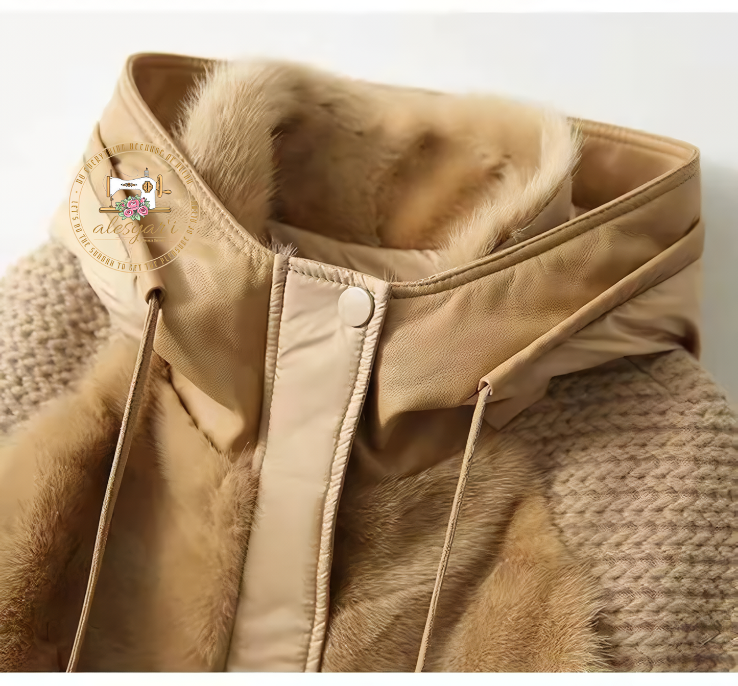 Alesyari Shop I Winter Glam: Elevate Your Style with a Loose-Fit Hooded Parker, Women's Down Jacket with Knitting Patchwork for a Warm and Fashionable Coat