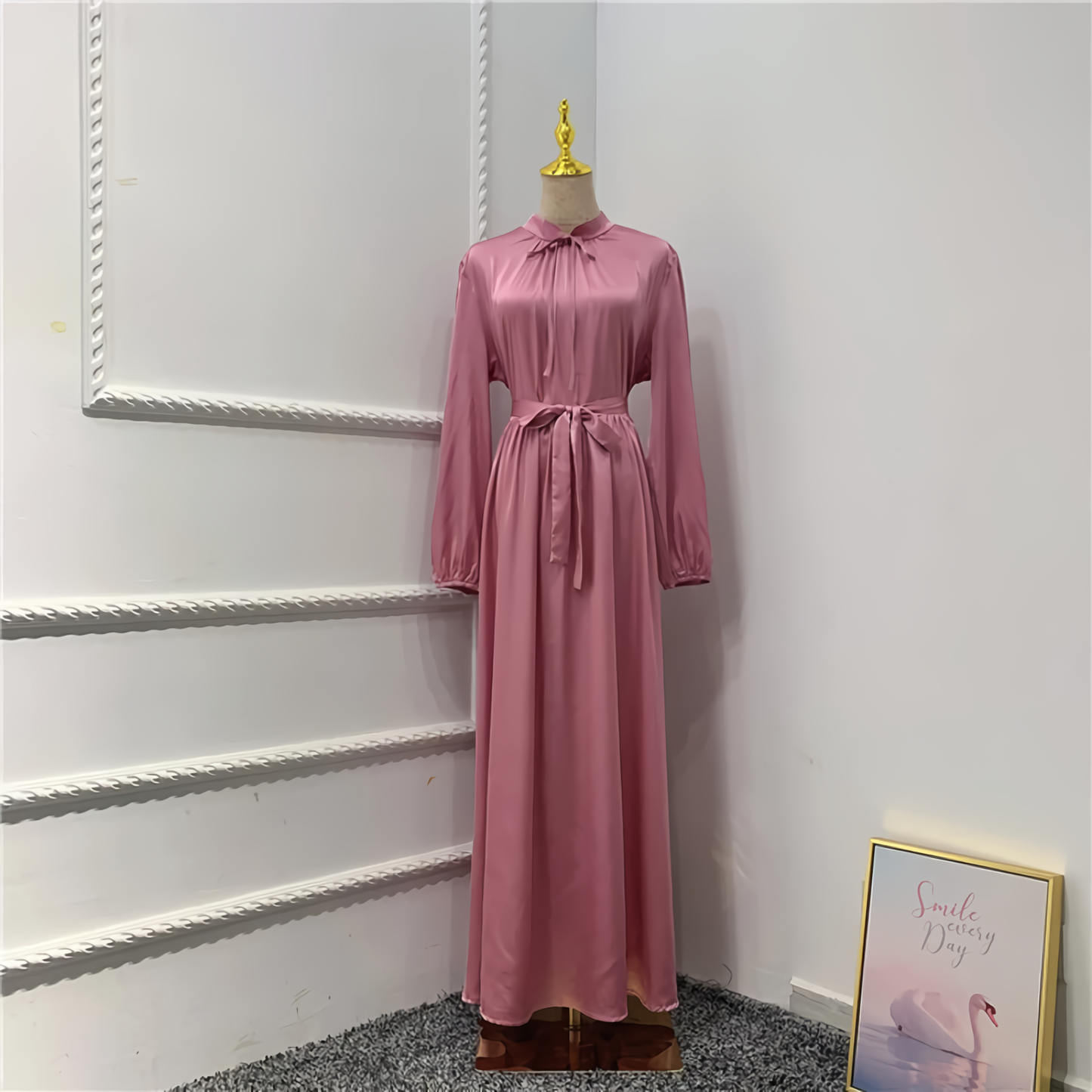 Satin Abaya Long Dress Women Elegant Big Swing Belted Hijab Robe Islam Dubai Turkish Modest Abayas Muslim African Dresses