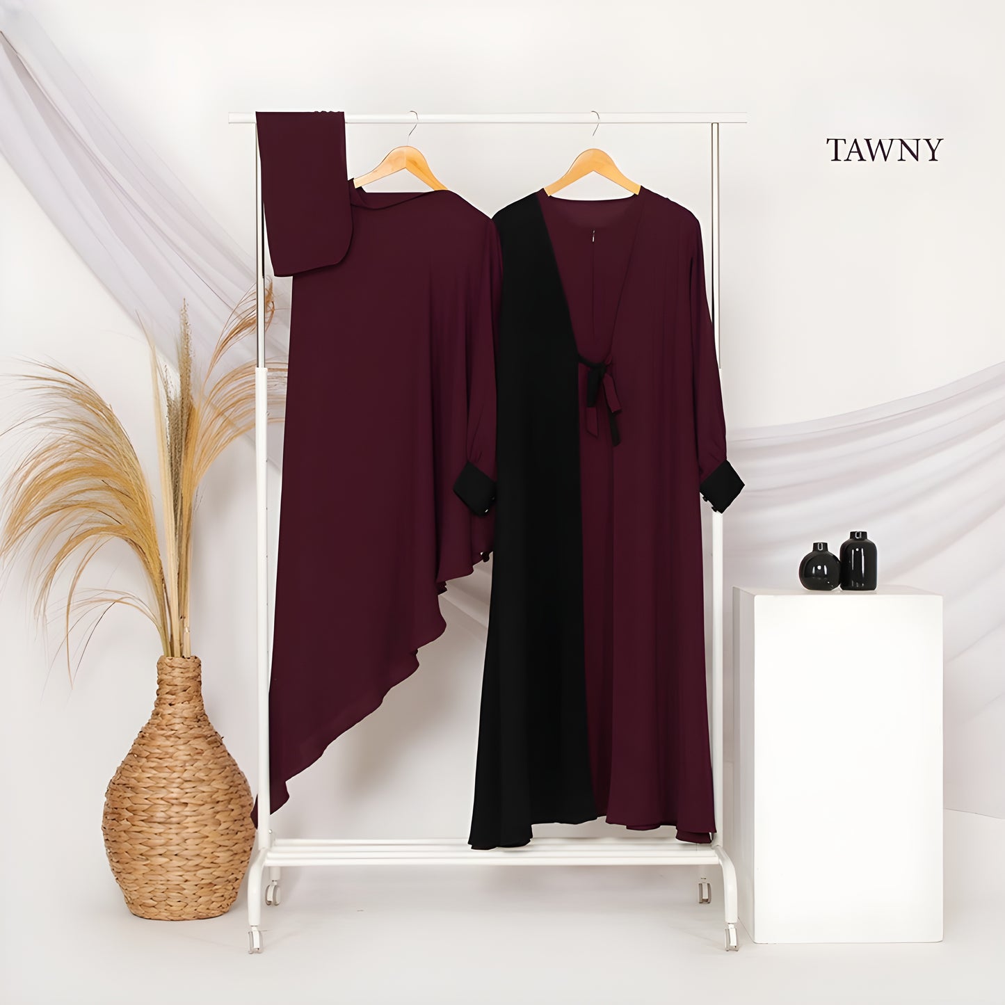 Abaya Hawra Series in Tawny mix Formal Jetblack color.