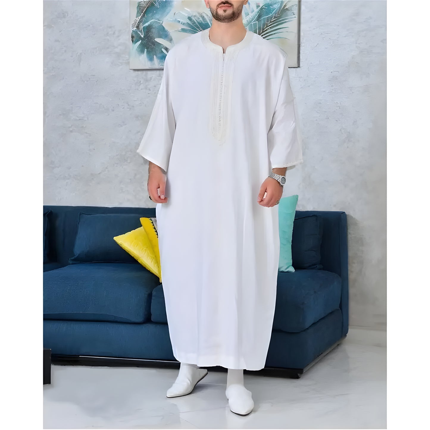 New 2023 Traditional Muslim Clothing Eid Middle East Jubba Thobe Men Thobe Arab Muslim Robes with Long Sleeves Gifts for Husband