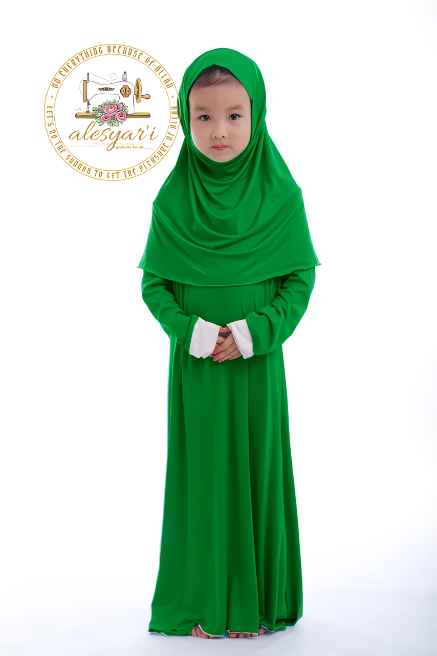 Alesyari Shop I Children's Ramadan Ensemble with Prayer Dress, Hijab, Abaya, and Robe for Girls, Perfect for Eid Party and Special Occasions