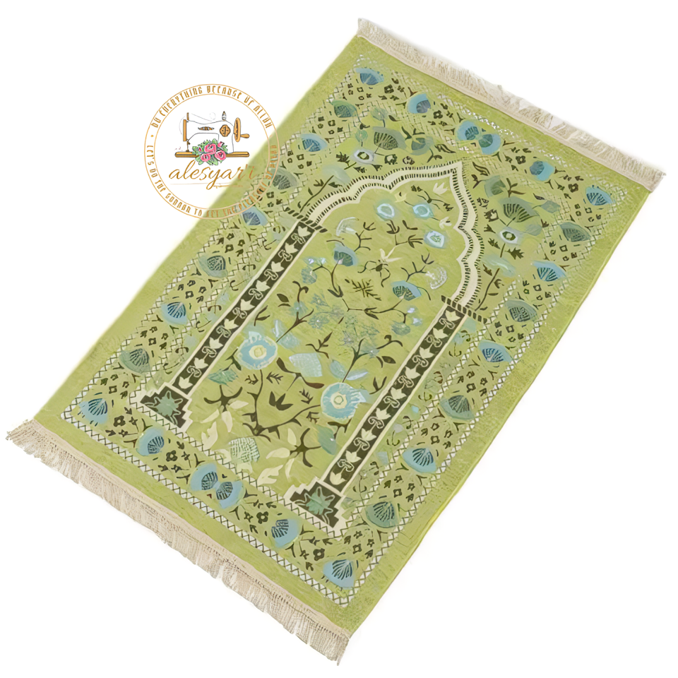 Alesyari Shop I Experience Sacred Comfort: Portable Islamic Prayer Mat for Muslim Worship and Home Decor