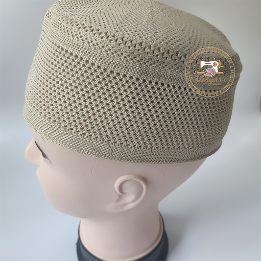 Alesyari Shop I Trendy Flat Top Knitted Mesh Kufi Kippah - A Stylish Prayer Hat for Muslim Men