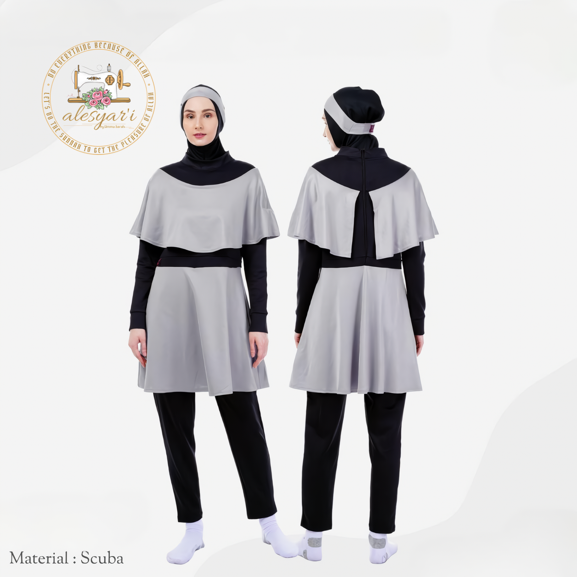 Alesyari Shop  I Dive into Style with our Original Scuba Fabric Swimsuit Featuring Chest Layer and Skirt Overall Jumpsuit Design for Muslim Women