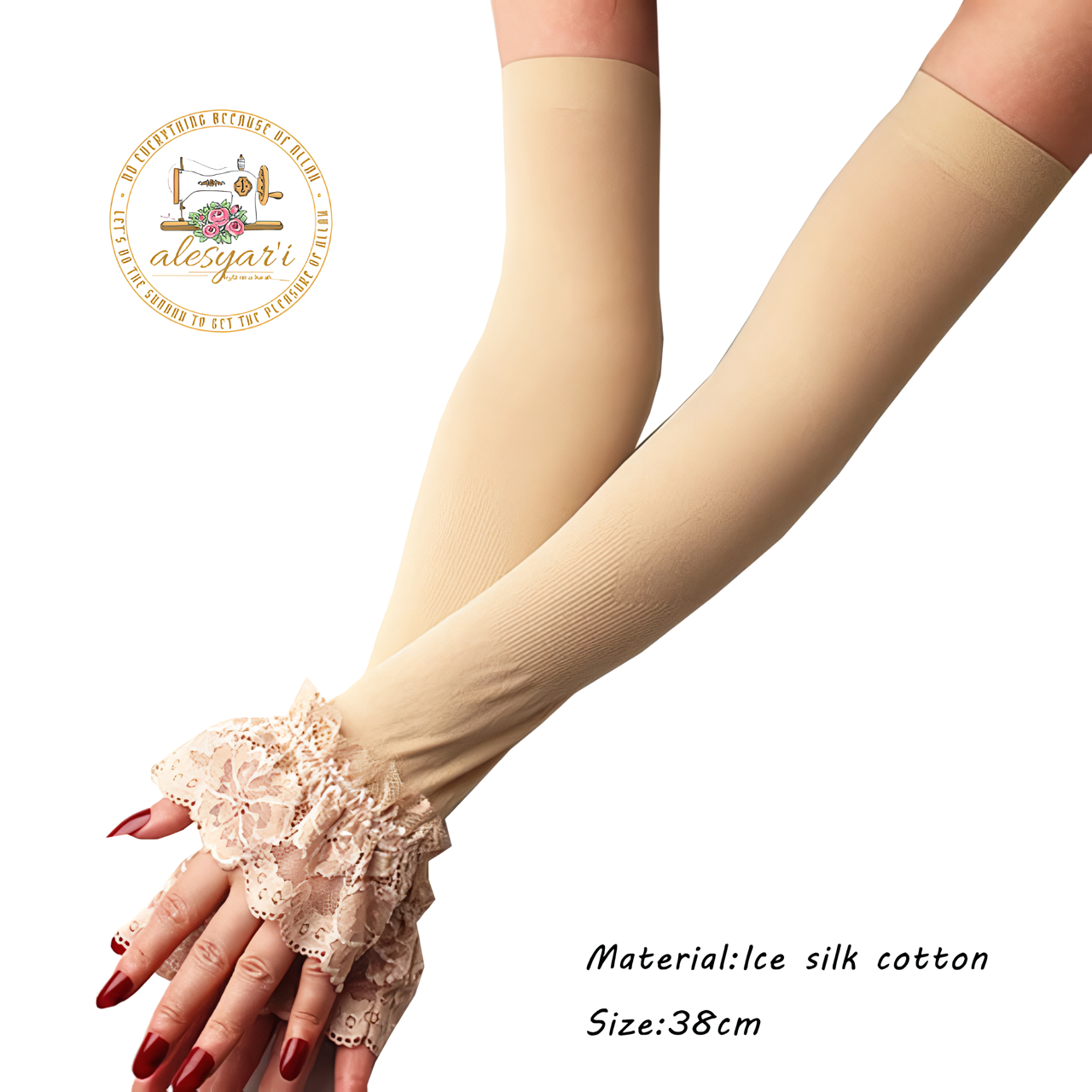 Alesyari Shop I Summer Sunscreen Lace Gloves Stylish Pair of Long Fingerless Silk Mittens with Elastic Sleeves for Women