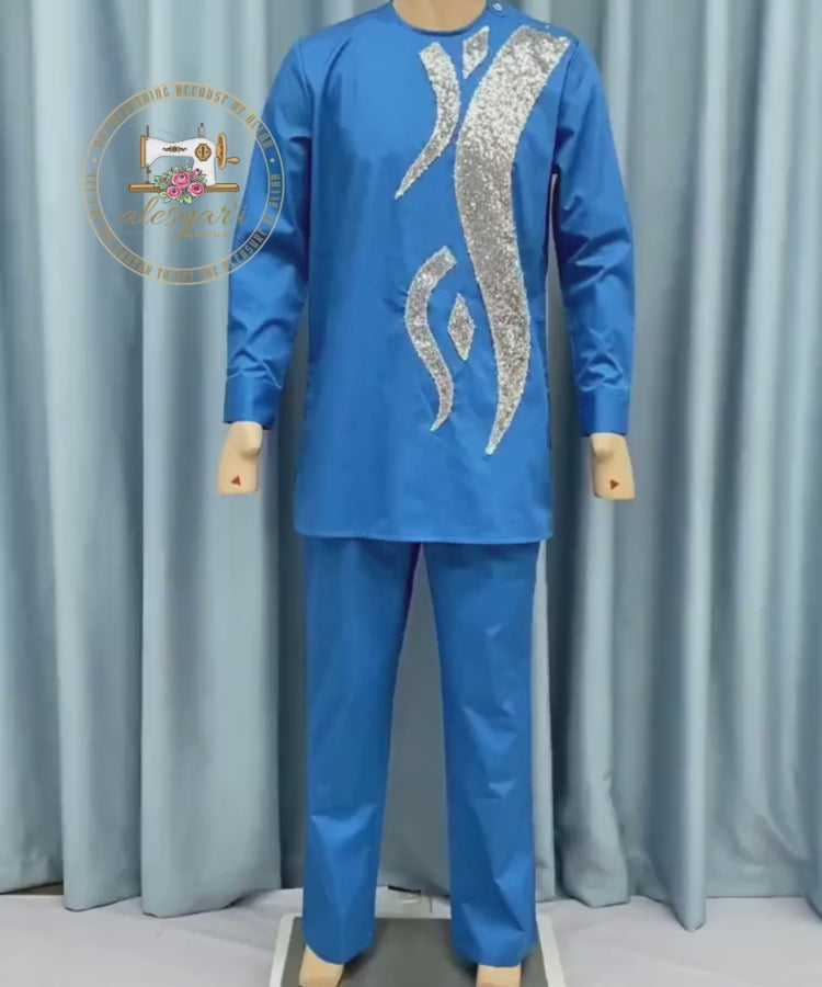 Alesyari Shop I Dashiki Men Suits with Long Sleeve Shirt and Trousers - 2-Piece Set Boubou