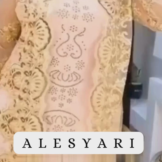 Alesyari Shop I Enchanting Lace-Embellished Party Coat and Diamond-Patterned Long Dress Set with Elegant Scarf for Women