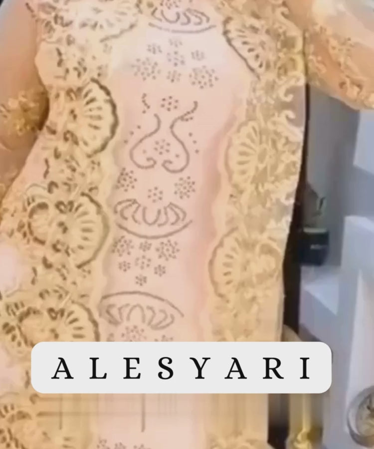 Alesyari Shop I Enchanting Lace-Embellished Party Coat and Diamond-Patterned Long Dress Set with Elegant Scarf for Women