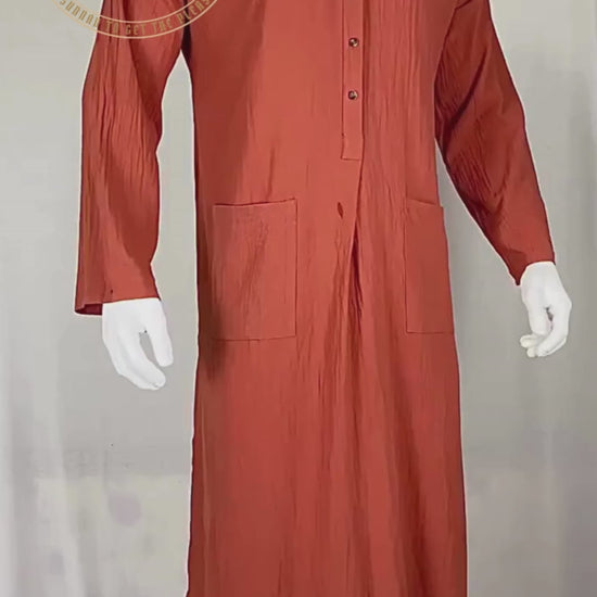 Alesyari Shop I Mens Islamic 2024 Jubba Thobe Long Sleeve, Solid Pockets,  Abaya Dress Classic Muslim Kaftan for Discerning Gentlemen