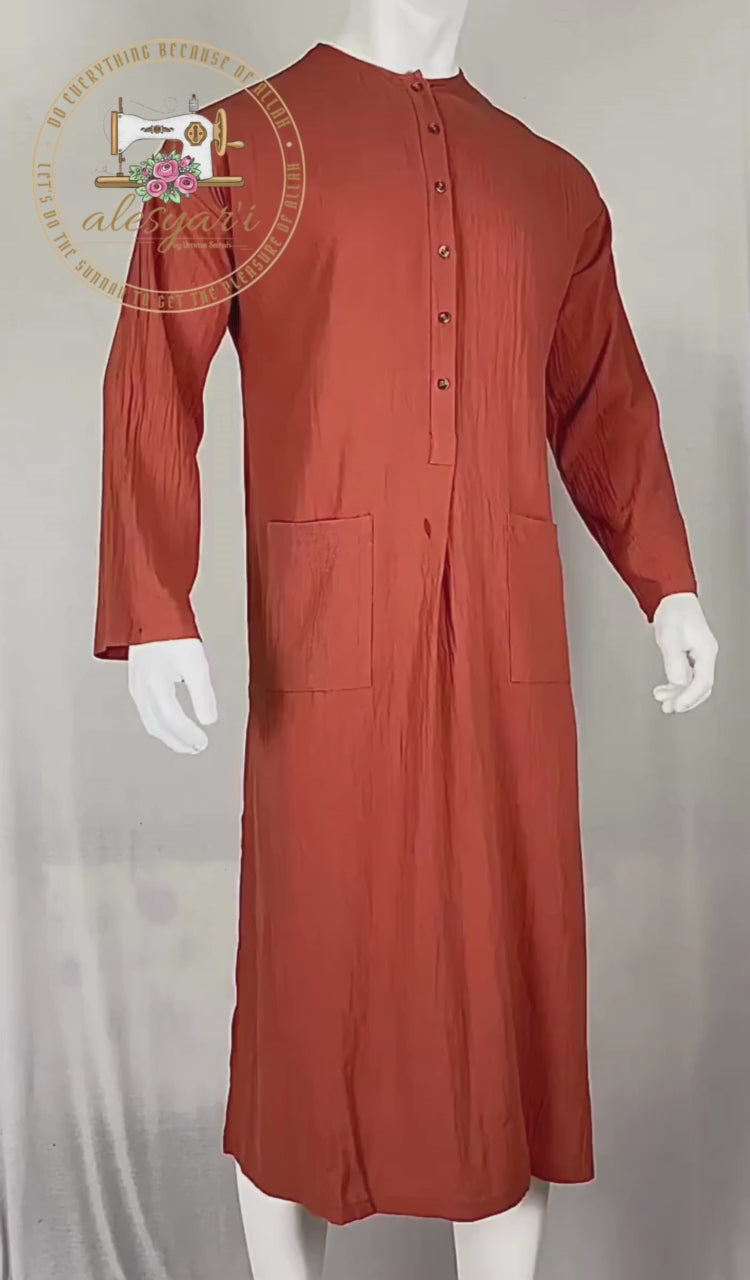 Alesyari Shop I Mens Islamic 2024 Jubba Thobe Long Sleeve, Solid Pockets,  Abaya Dress Classic Muslim Kaftan for Discerning Gentlemen