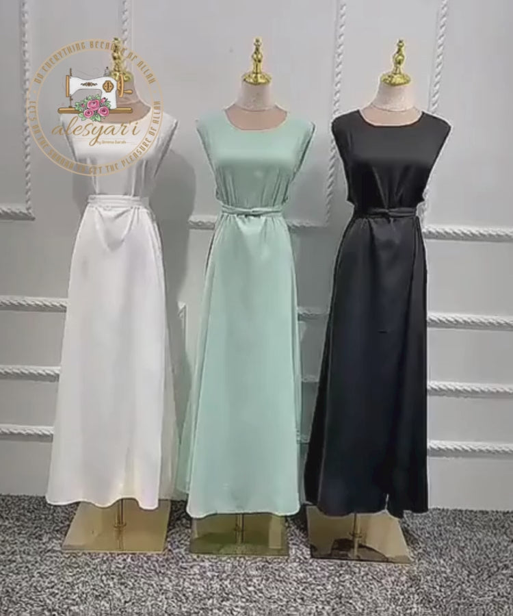 Alesyari Shop I Stylish Modest Abaya French-Inspired Islamic Dresses with Silky Elegance and Belt Detail