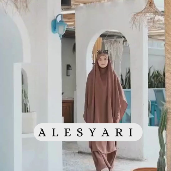 Alesyari Shop I Sacred Pilgrimage Attire 2024 Umrah and Hajj Abaya Set with Long French Khimar