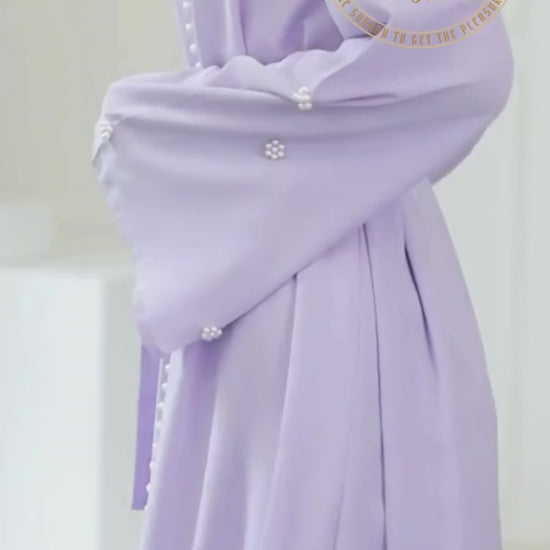 Alesyari Shop I Purple Majesty Luxurious Open-Front Muslim Abaya Kimono with Intricate Embellishments