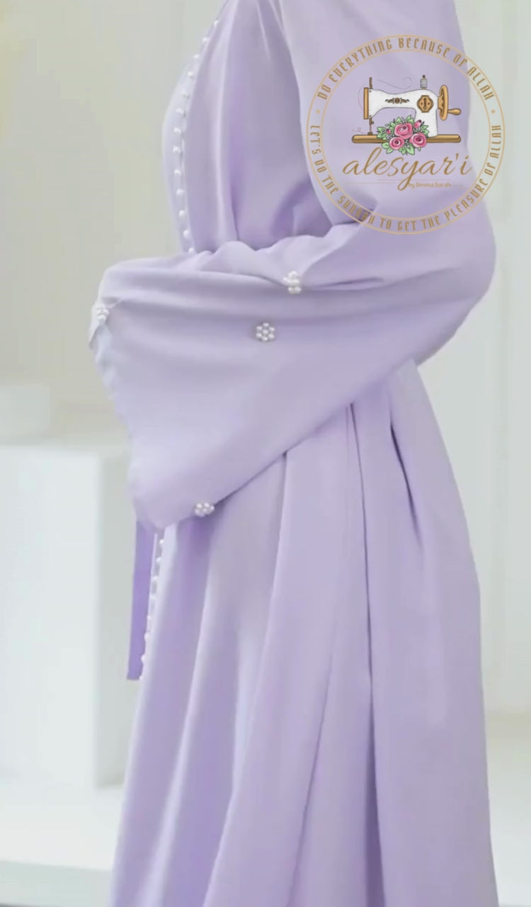 Alesyari Shop I Purple Majesty Luxurious Open-Front Muslim Abaya Kimono with Intricate Embellishments