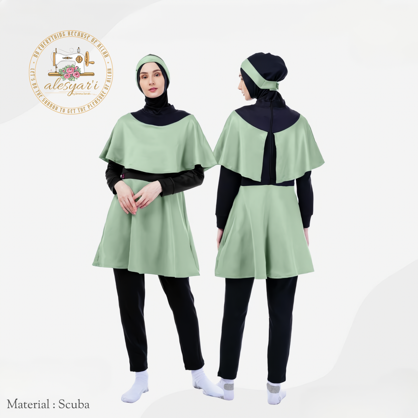 Alesyari Shop  I Dive into Style with our Original Scuba Fabric Swimsuit Featuring Chest Layer and Skirt Overall Jumpsuit Design for Muslim Women