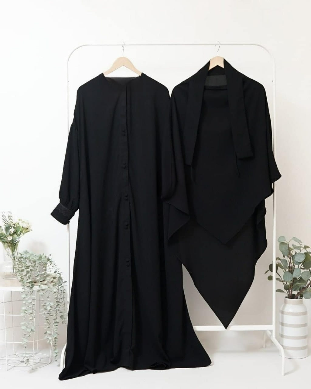 Abaya Marzi Full Black Transformer or Basic Non-Pad Khimar with Organdi Lace Free Half Niqab or Niqab Bandana