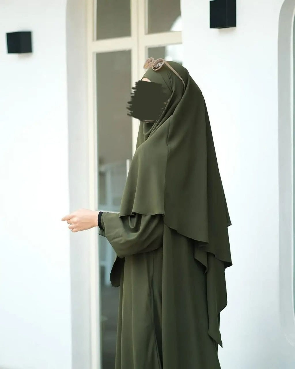 Abaya Marzi Army Green Transformer or Basic Non-Pad Khimar with Organdi Lace Free Half Niqab or Niqab Bandana