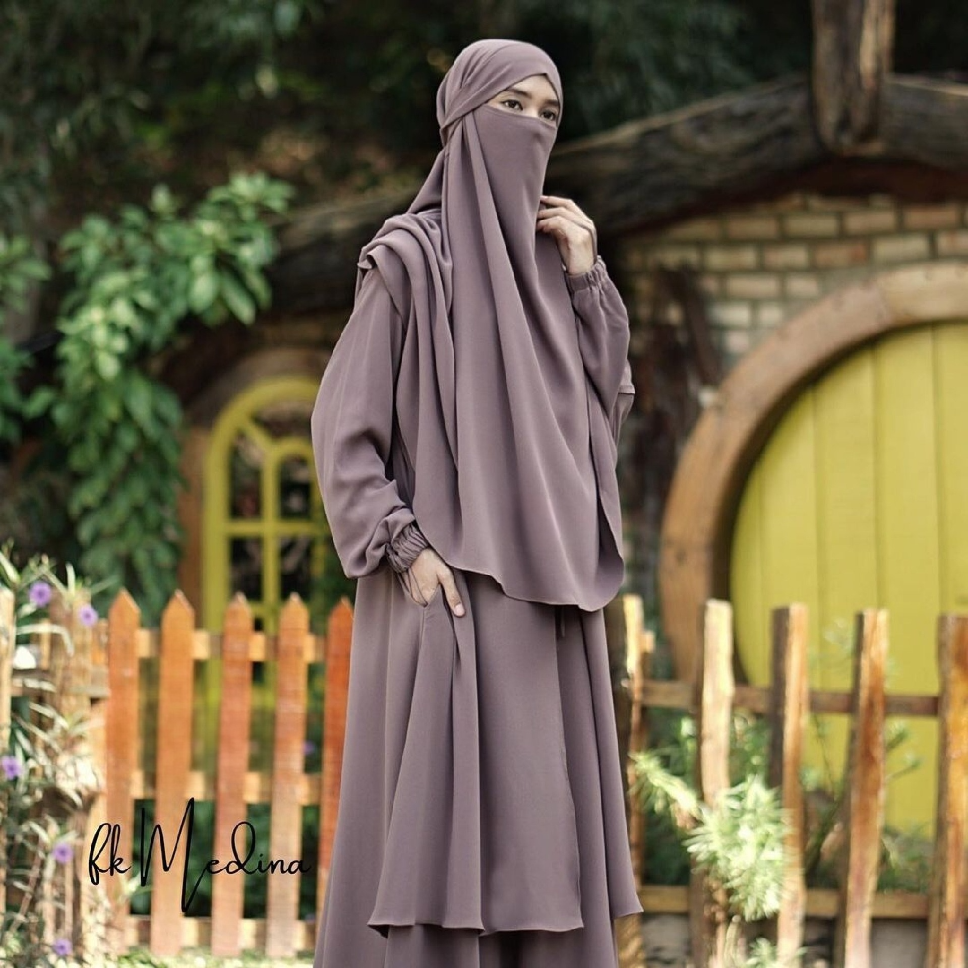 Abaya Medina in Winter Creme Color with Anti-UV Fabric Transformer French Khimar Free Half Niqab